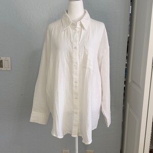 32 Degrees White Button-Up Oversize Cotton Blouse